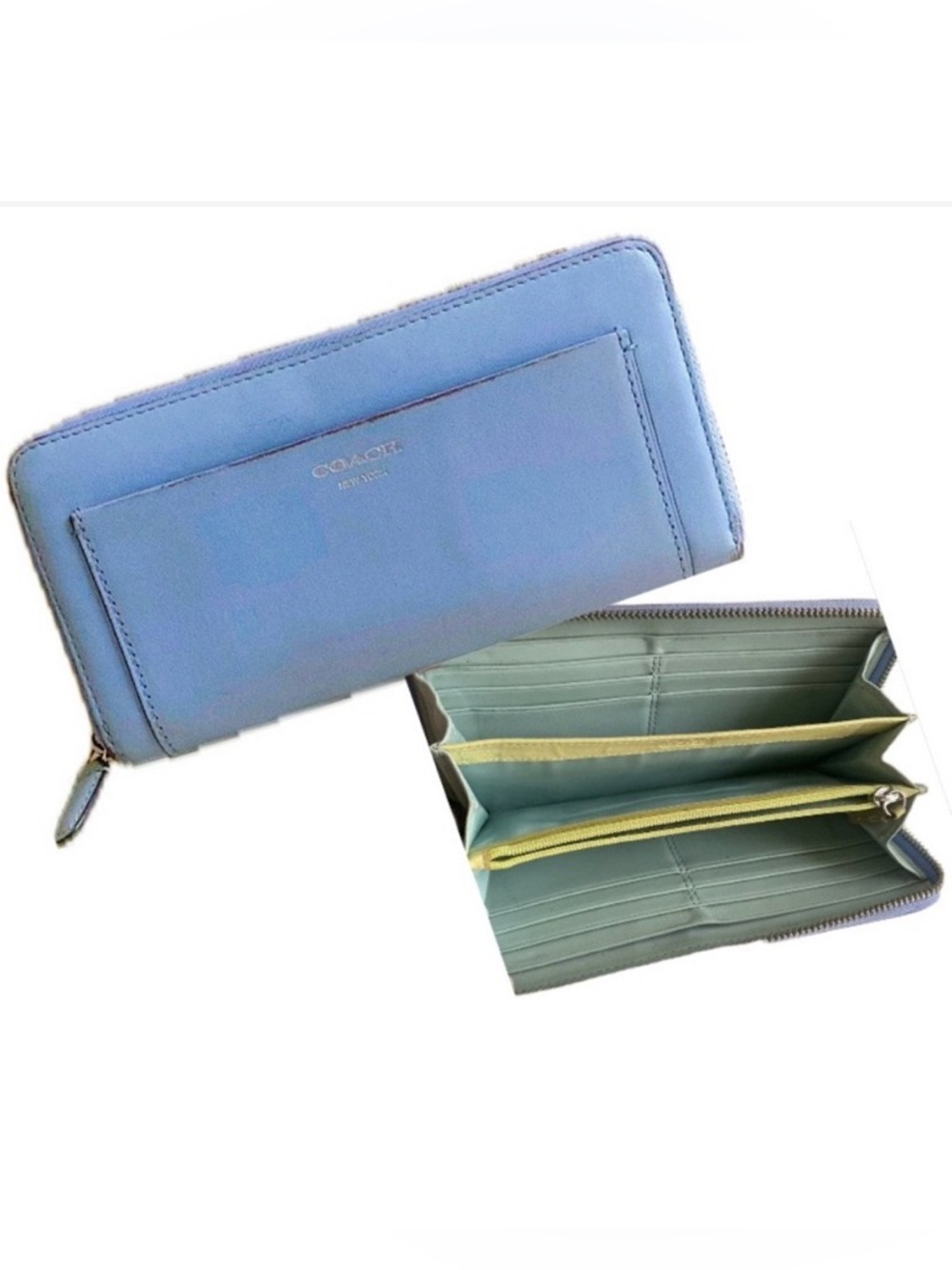 Coach Vintage Y2K Color Block Zip Wallet Blue Mint Lemon Accordion